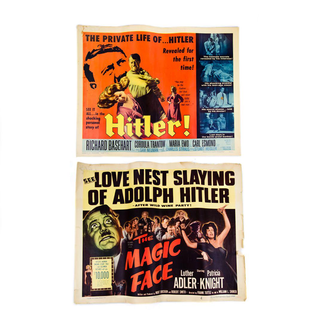 1950s - 1960s Original Film Movie Posters on Hitler: A grouping of two 1950s - 1960s original film movie posters on Hitler. This lot includes a poster for 1962 film "Hitler" directed by Stuart Heisler starring Richard Basehart, Cordula Trantow, Maria Em