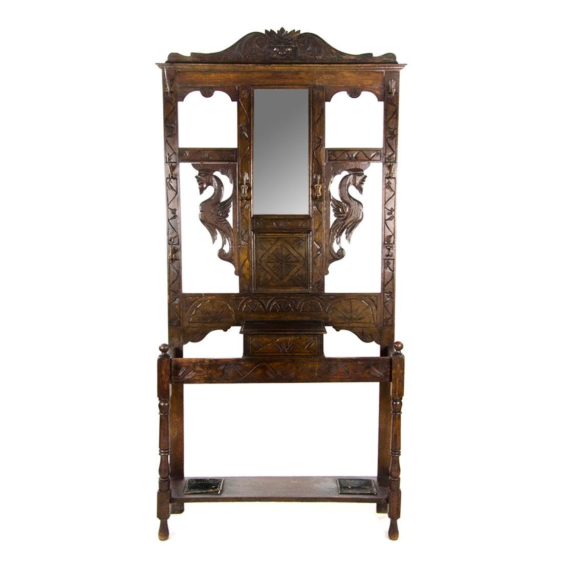 Antique English Carved Oak Hall Tree with Medieval (1 of 20)