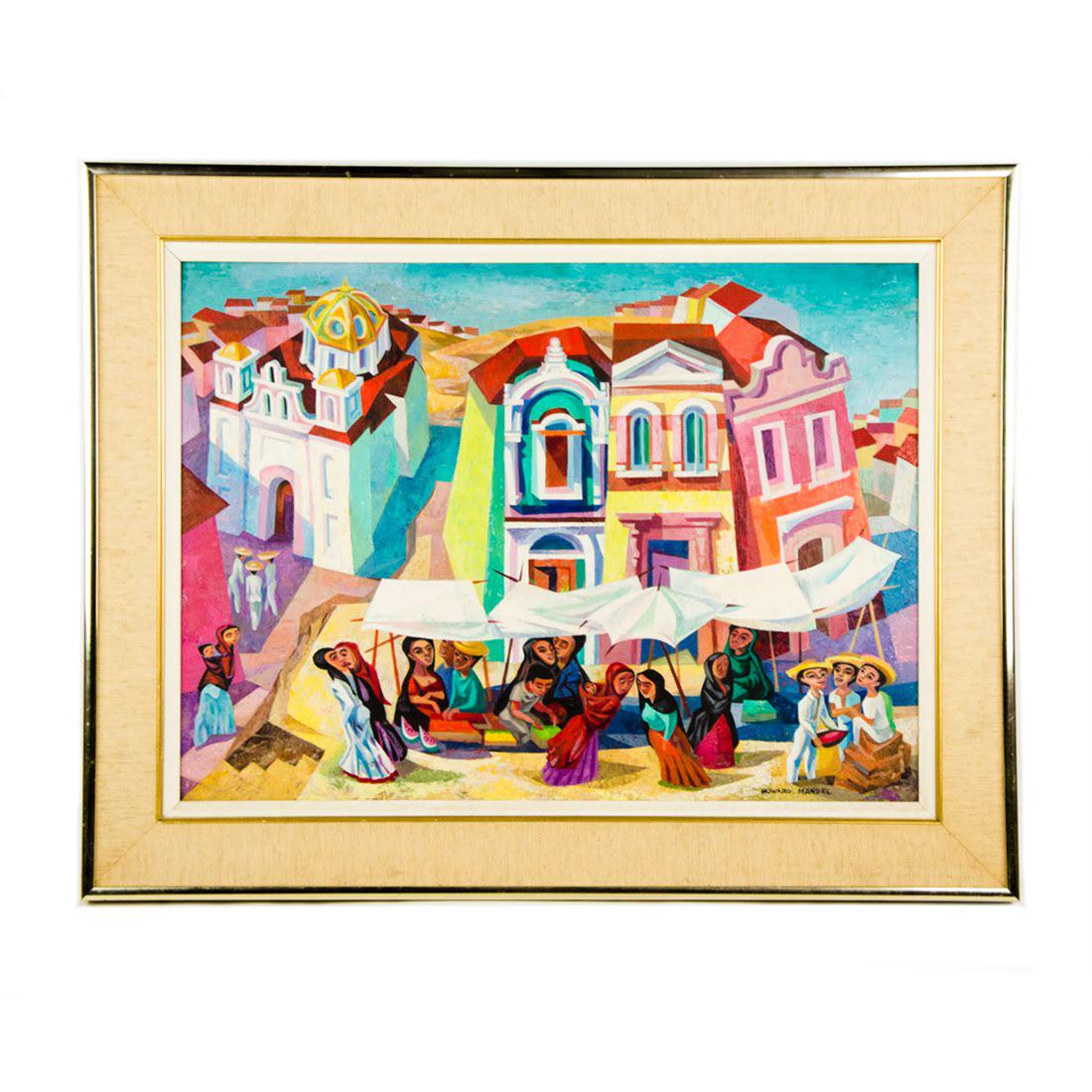 1980 Cubist Acrylic on Board by Howard Mandel (1 of 18)