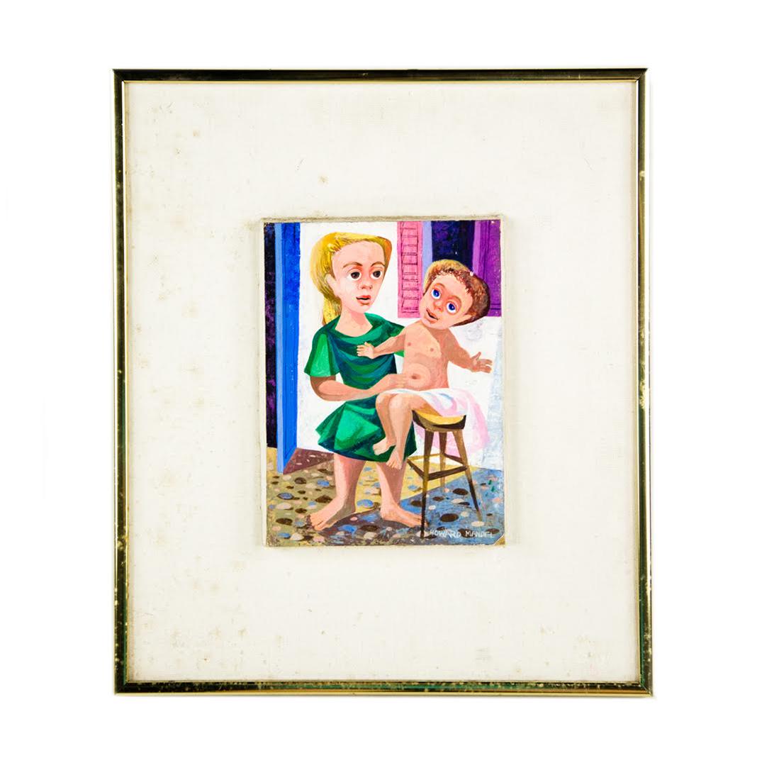 1950s Cubist Casein on Board "Bambini" by Howard Mandel (1 of 11)