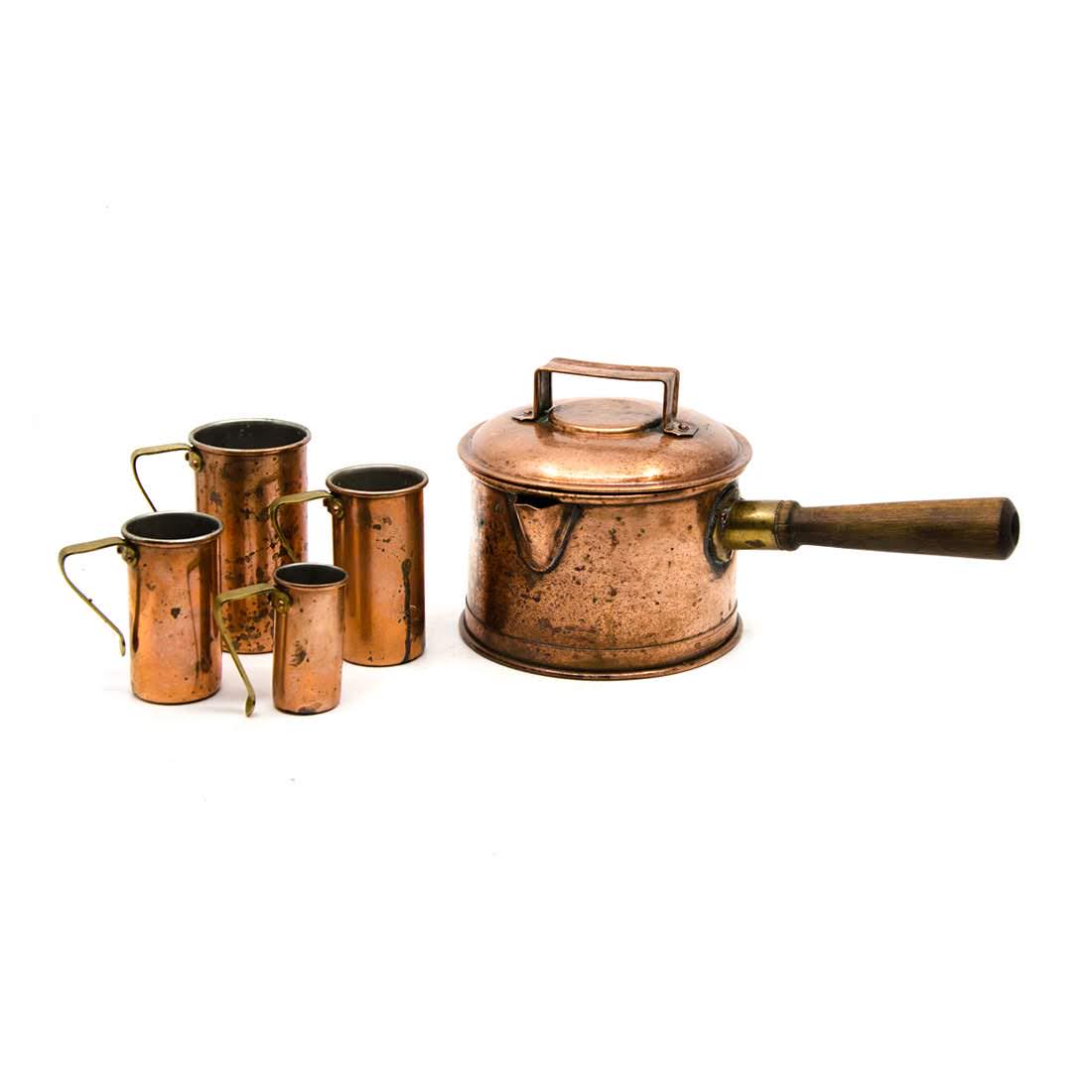 Antique Copper Measuring Cup Set and Small Pot (1 of 12)