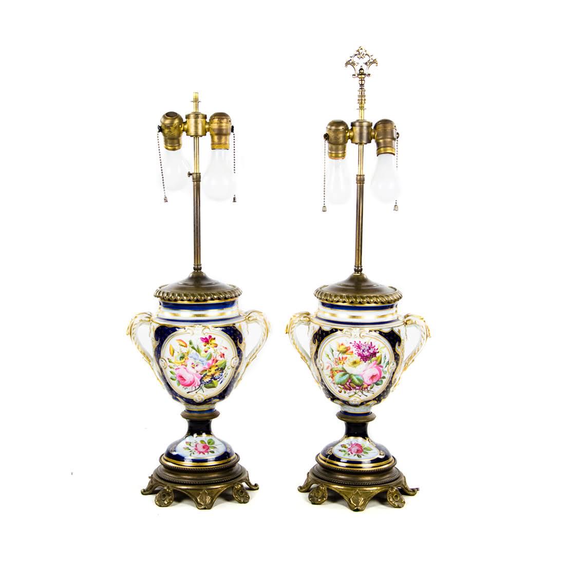 Pair of Early 20th C. Cobalt Blue Lamps (1 of 15)