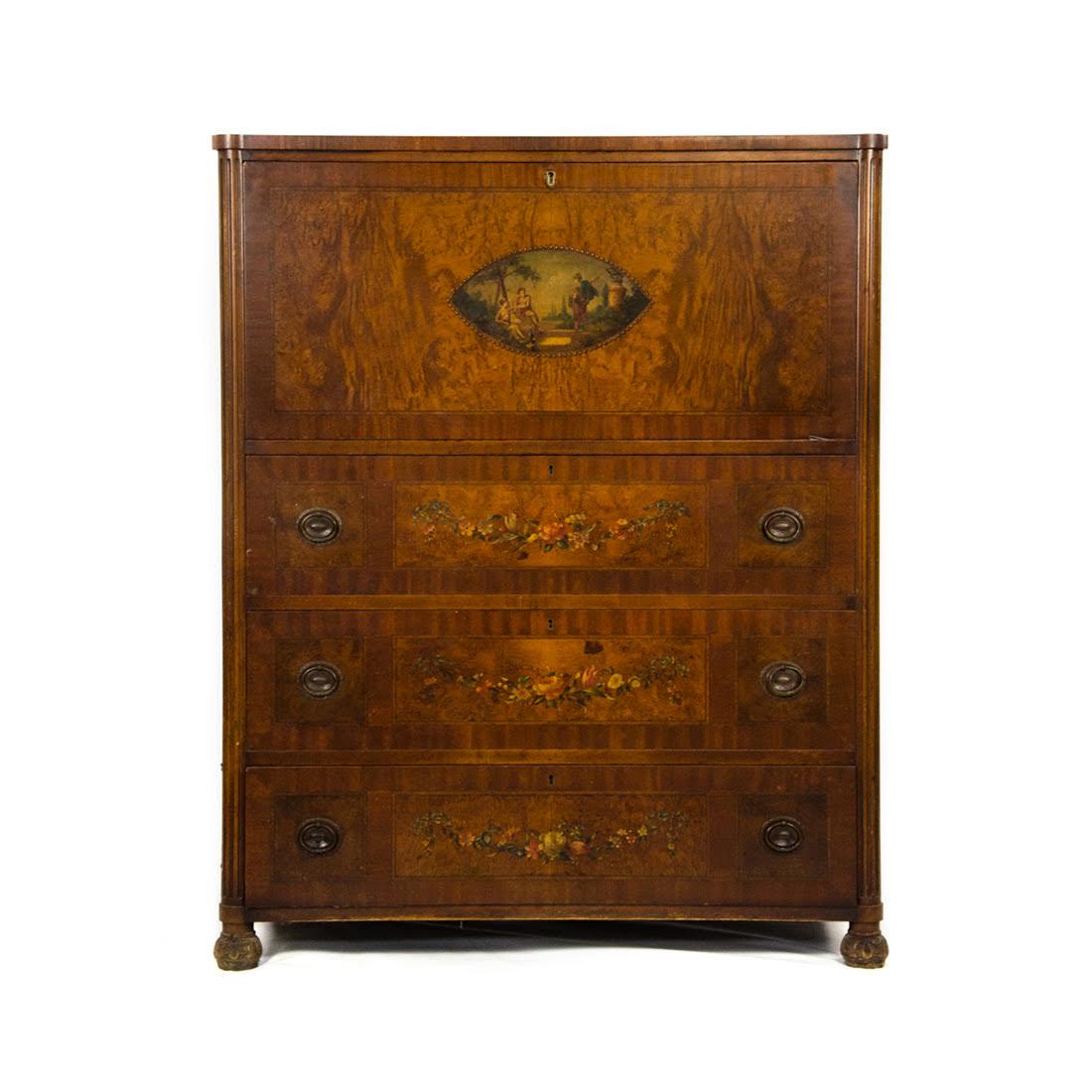 Antique French Provincial Burl Walnut Secretaire (1 of 20)