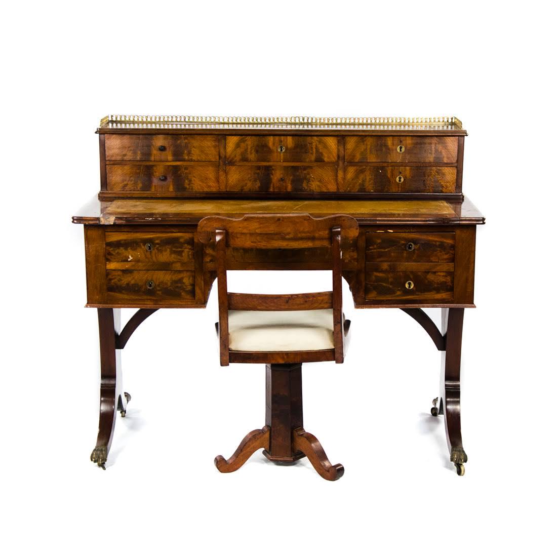 Antique Burlwood Tiered Clerk Writing Desk and Chair (1 of 20)
