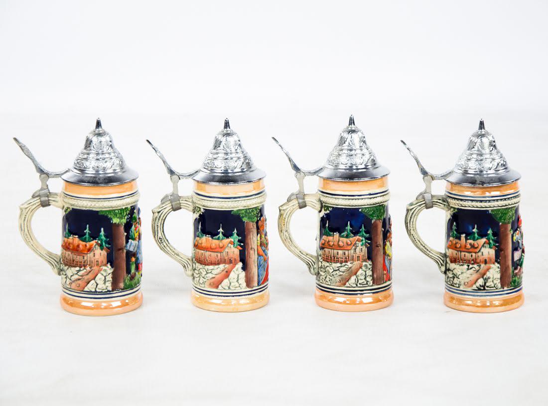 Set of Four German Lidded Ceramic Steins (1 of 8)