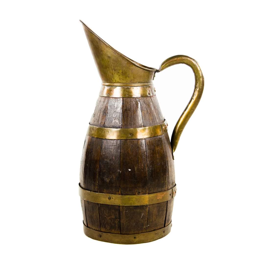 Antique Brass-Bound Wooden Ale Pitcher (1 of 11)