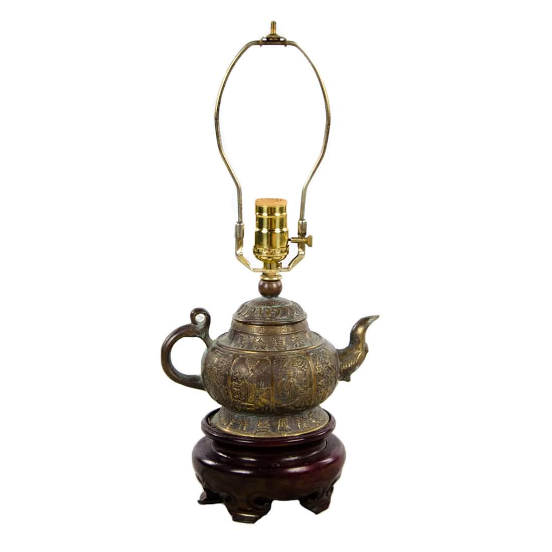 Antique Chinese Brass Teapot-Form Lamp (1 of 12)