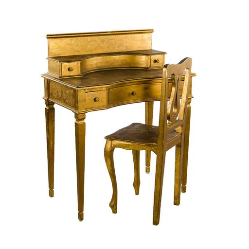 Antique Italian Floine Giltwood Desk And Chair Set