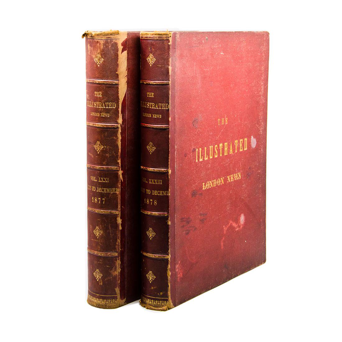 19th C. "The Illustrated London News" Published by: Volumes 71 and 73 of "The Illustrated London News". These volumes were published by George C. Leighton of London between 1877 and 1878. Dimensions: 16.5"H x 12"W x 2"D (for one) Flat Rate Shipping (no