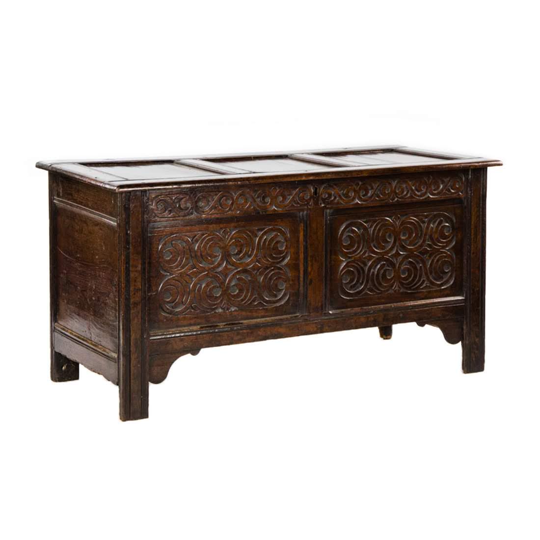 Early 19th C. Scottish Jacobean Carved Oak Trunk (1 of 18)