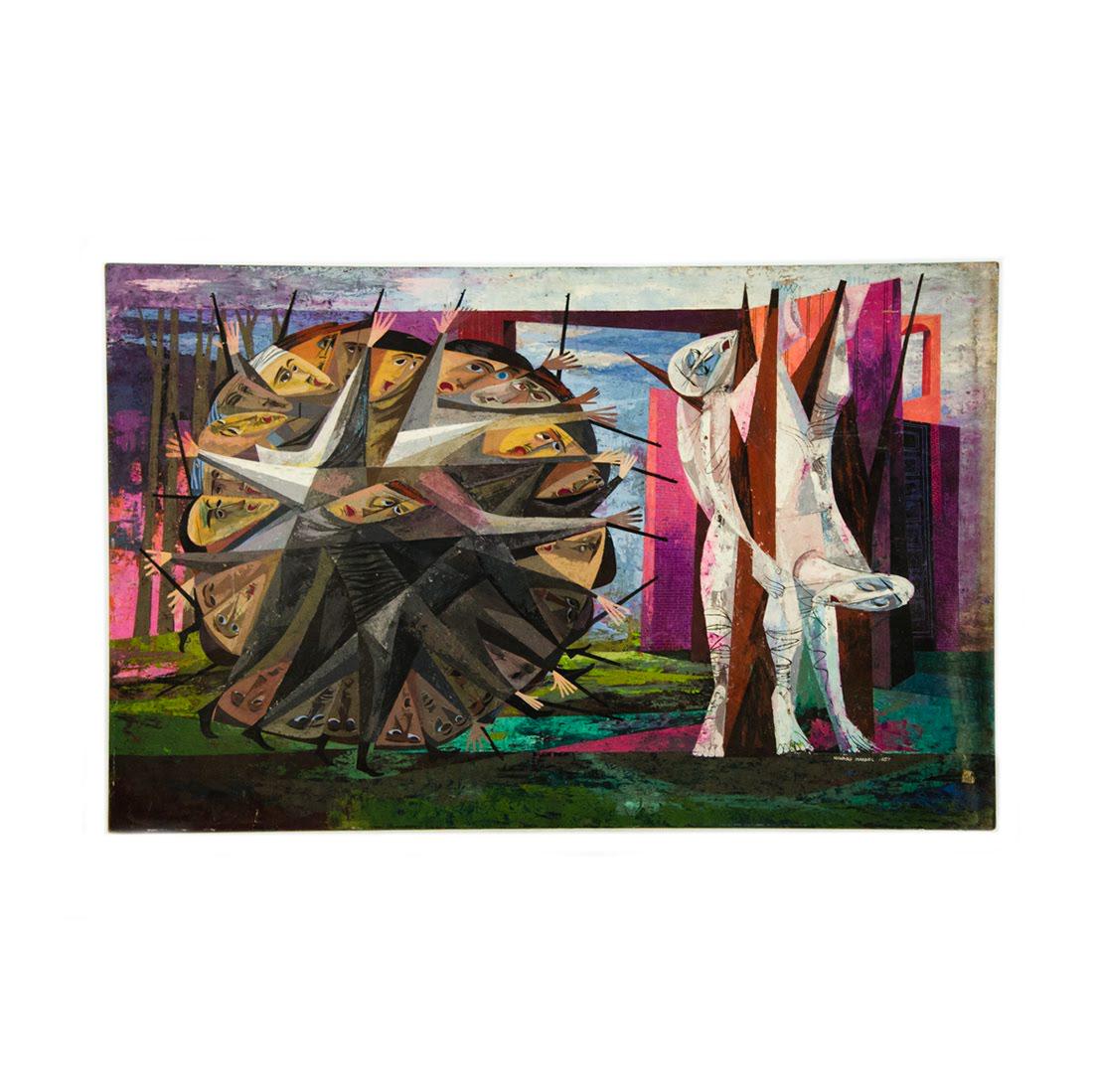 1951 Cubist Casein "Mechanized Warfare" by Mandel (1 of 18)