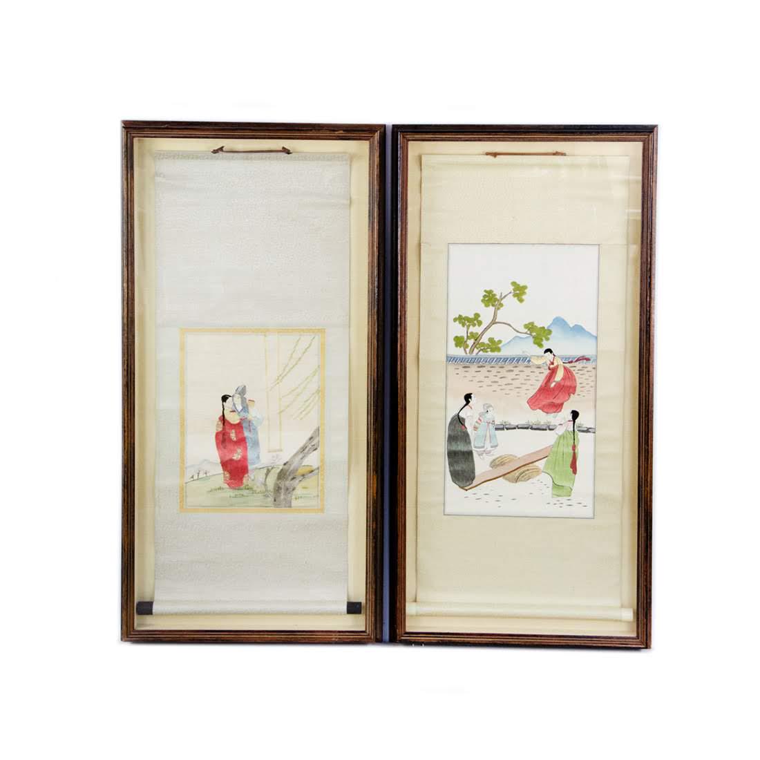 Pair of 1940s Korean Embroidered Silk Scrolls (1 of 20)