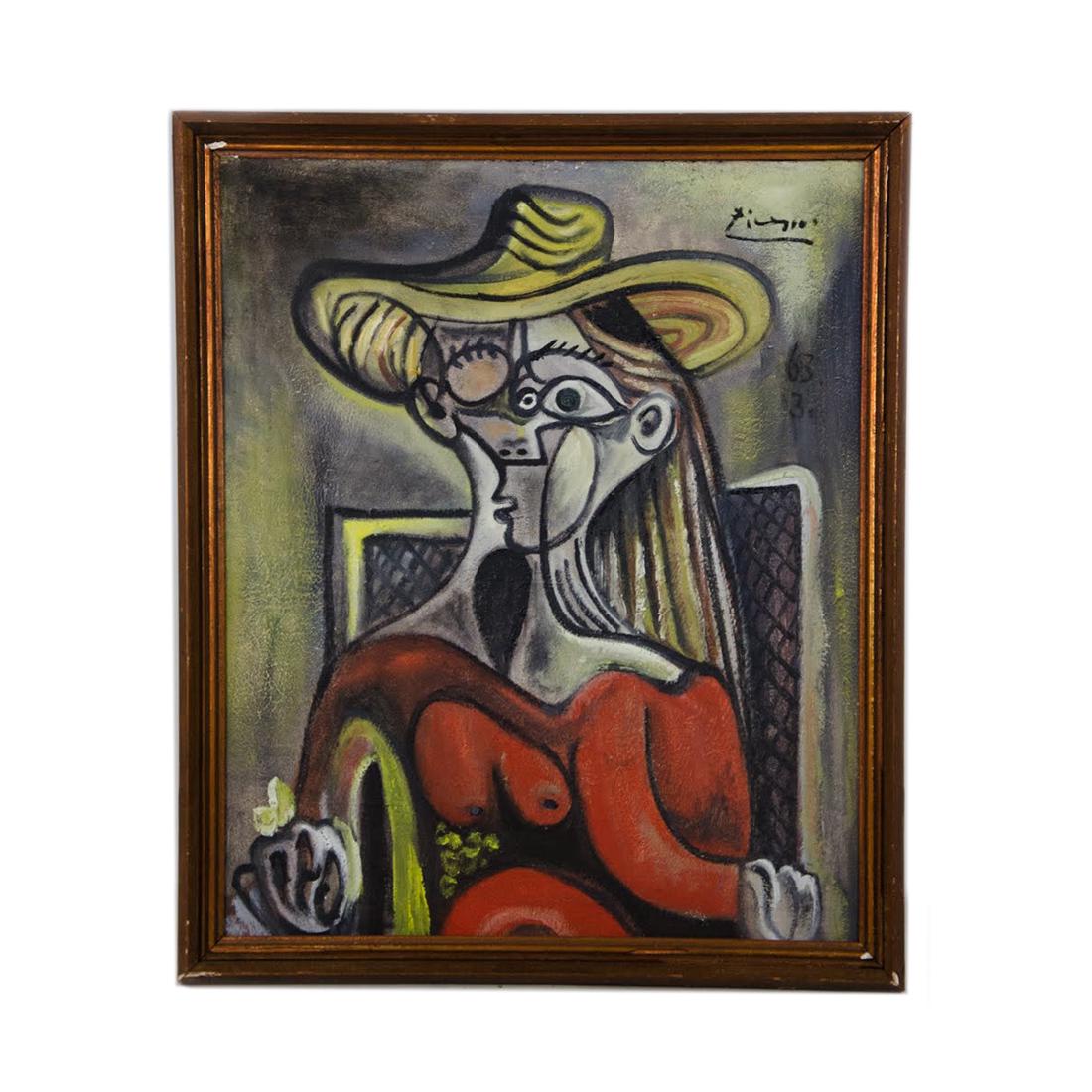 1968 Cubist Oil on Canvas Portrait Signed Picasso (1 of 20)