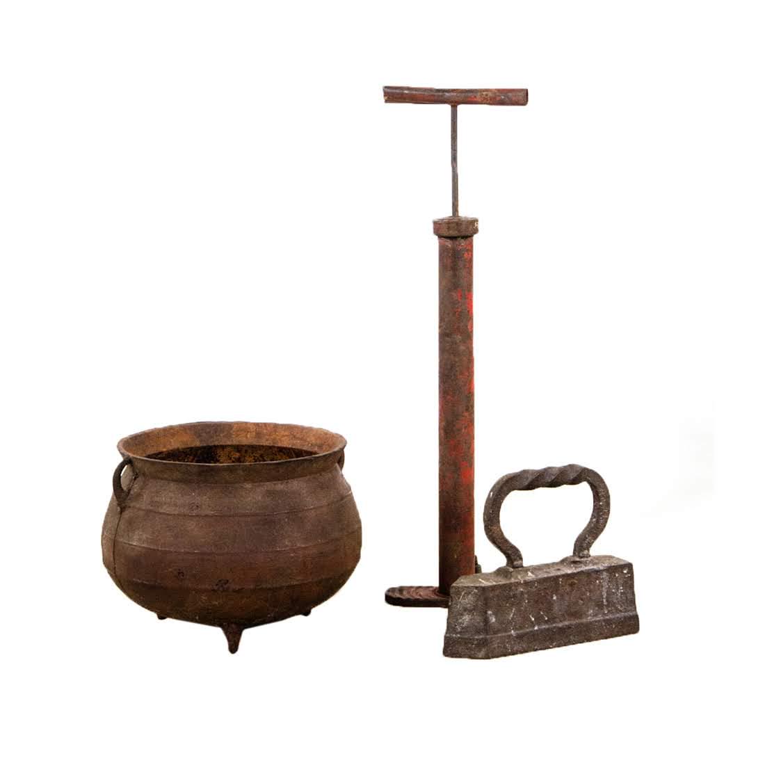 Group of 3 Primitive Air Pump, Cauldron, and Iron (1 of 6)