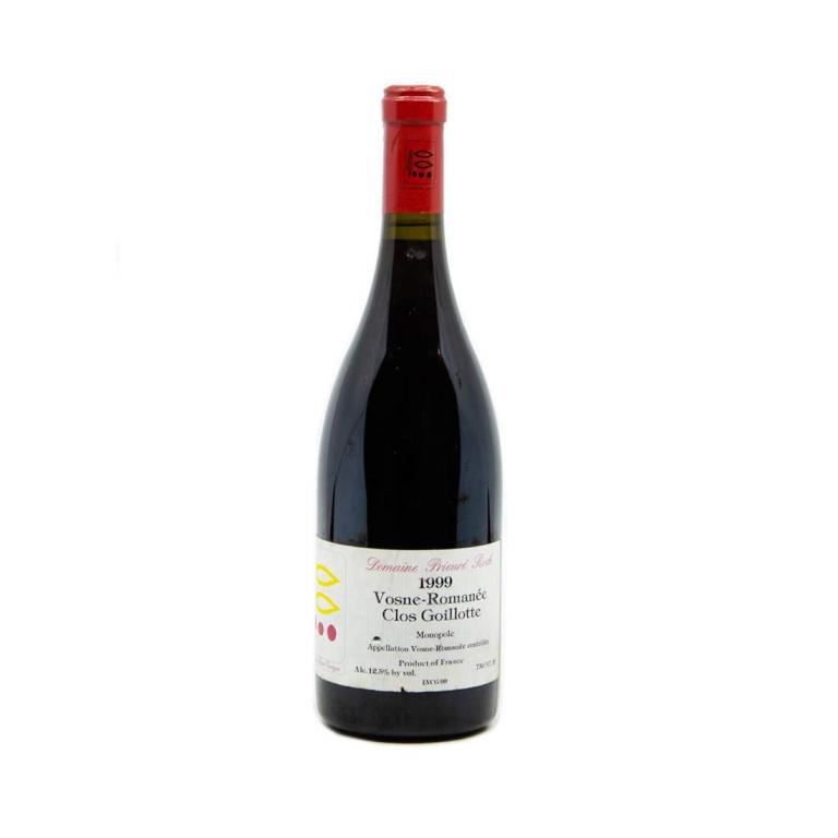 Domaine Prieure Roch Vosne-Romanee Clos Goillotte: An unopened 750ml bottle of Domaine Prieure Roch Vosne-Romanee Clos Goillotte France 1999. From a single owner collection, removed from a temperature and humidity controlled wine cellar.