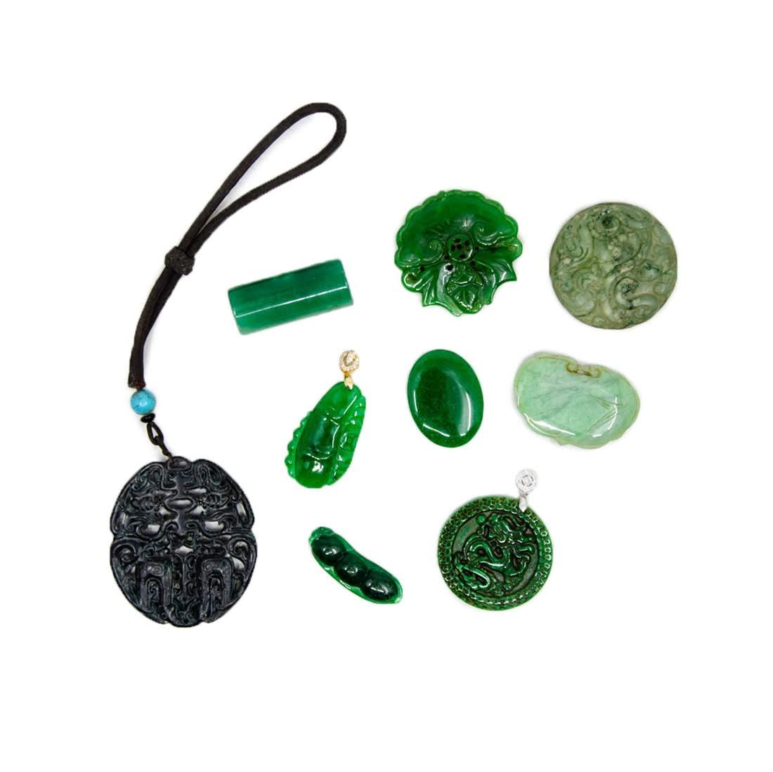 9 Hand Carved Jade and Stone Jewelry Necklace Pendants (1 of 6)