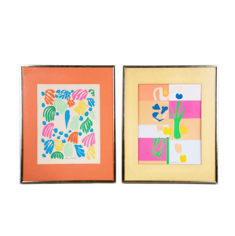 Group of 2 Henri Matisse "Parakeet" Prints: Two framed prints attributed to Henri Matisse. Housed in frame behind glass and matted. Signed in the plate. Both pieces measure 21.5" x 16 5/8"
