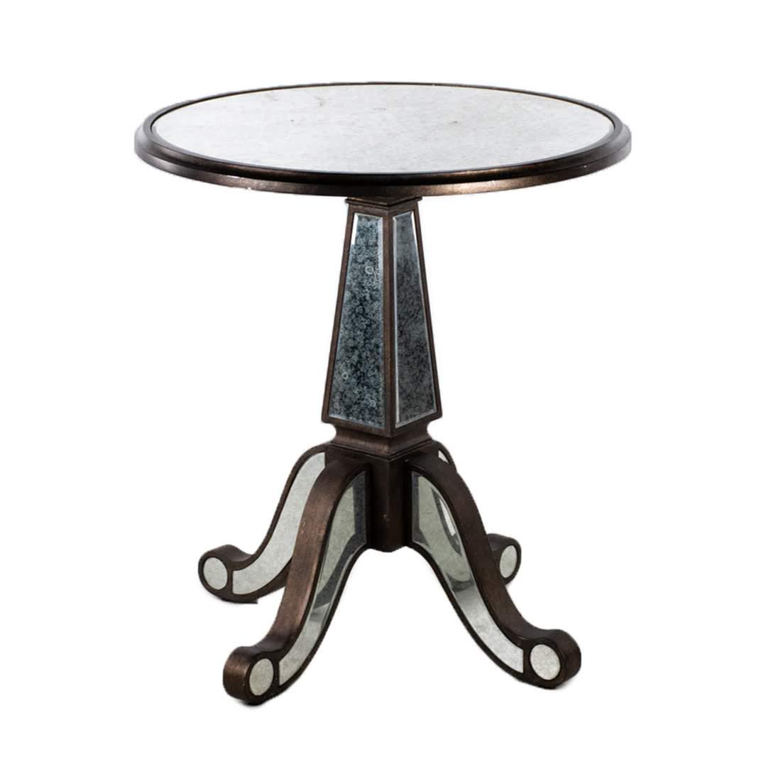 Faux Metal Mirrored Table by Uttermost: Faux metal mirrored table by Uttermost. Measures 27.5" x 24" in diameter.