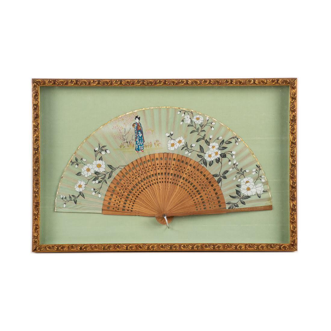 Bamboo Hand-Painted Fan Glass Encased in Glass (1 of 8)