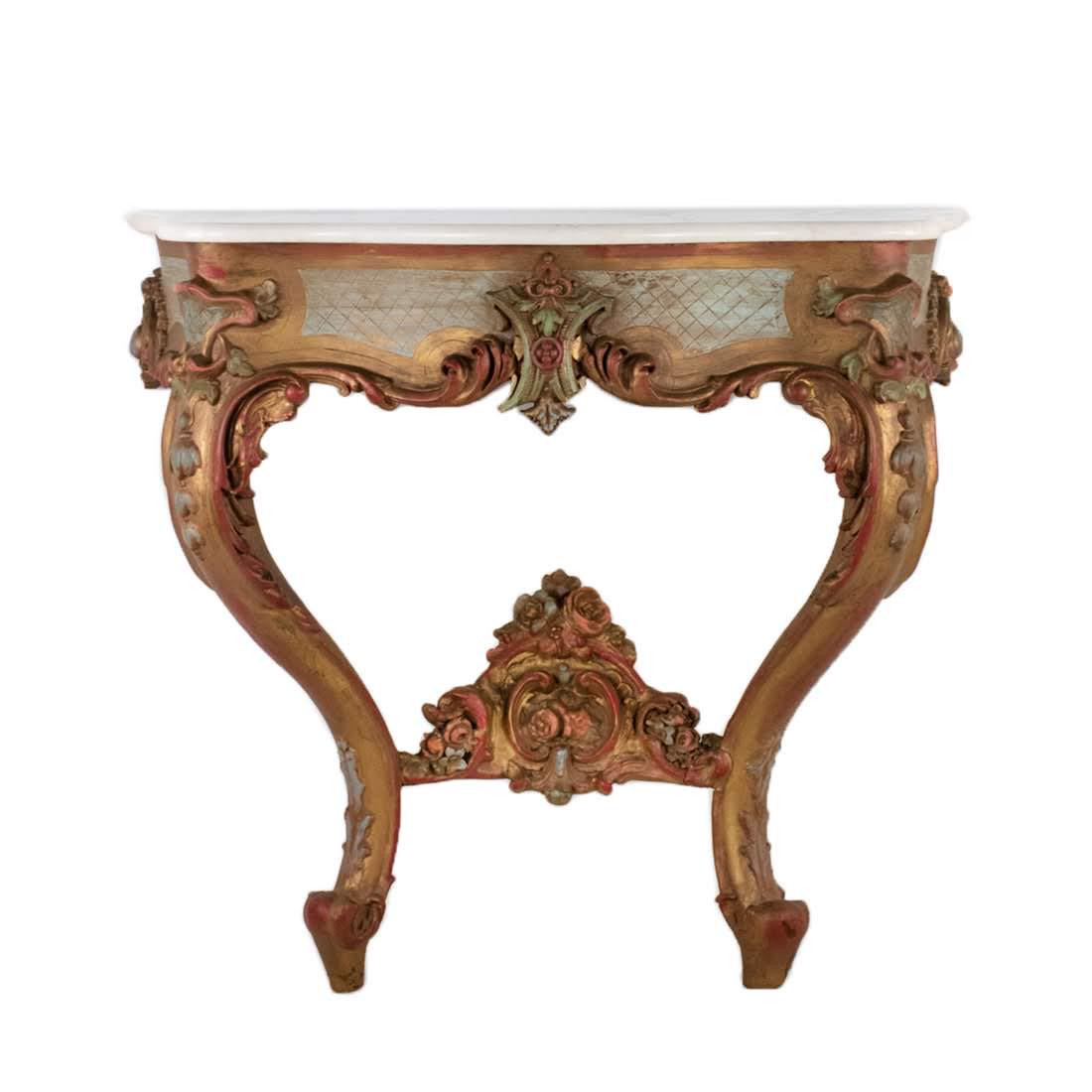 French Louis XV Style Gesso Wood Console Marble Top (1 of 10)