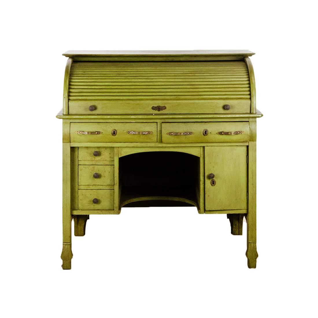 Antique Green Painted Roll-Top Desk by Macey (1 of 16)