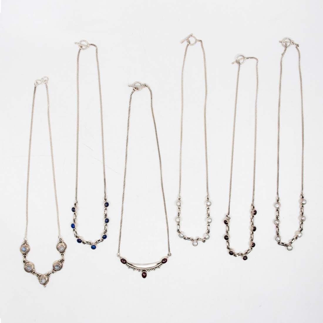 Group of Six Silver Necklaces Opals and Sapphire (1 of 5)
