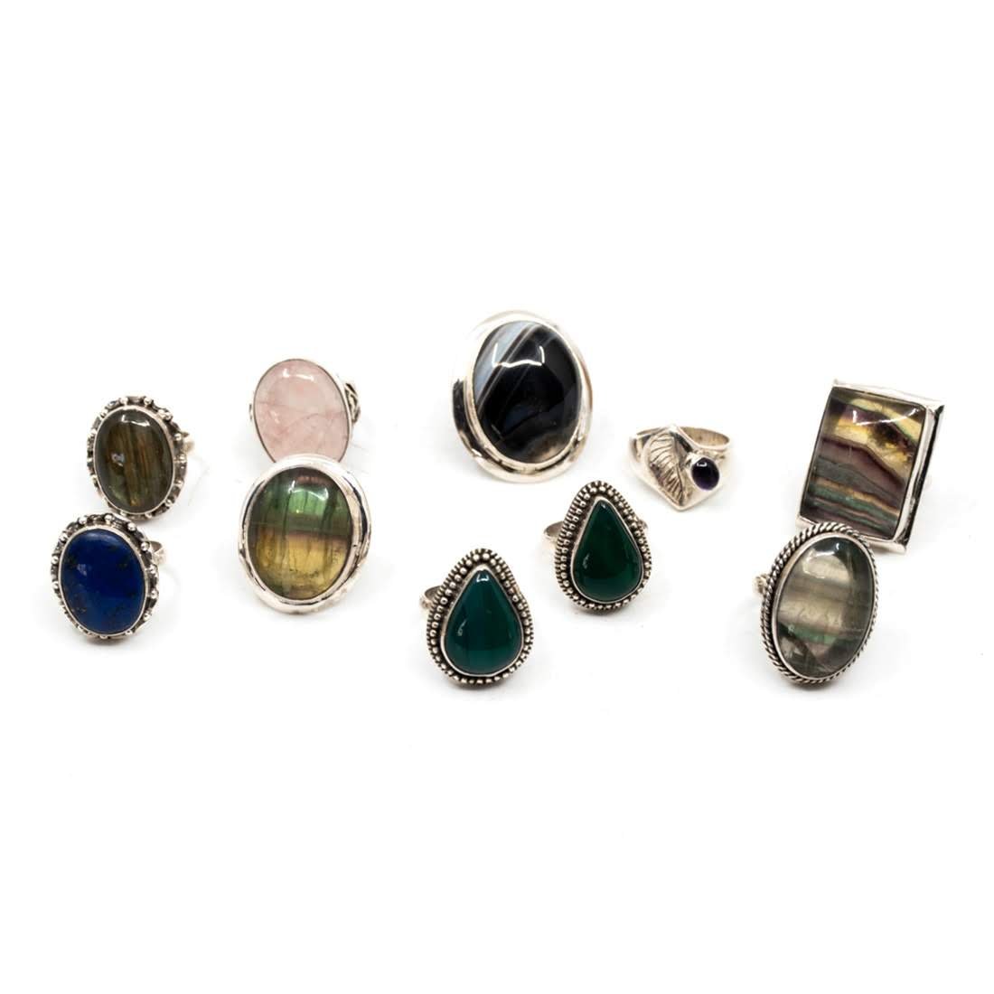 Ten Semi Precious Stone Sterling Silver Rings (1 of 3)