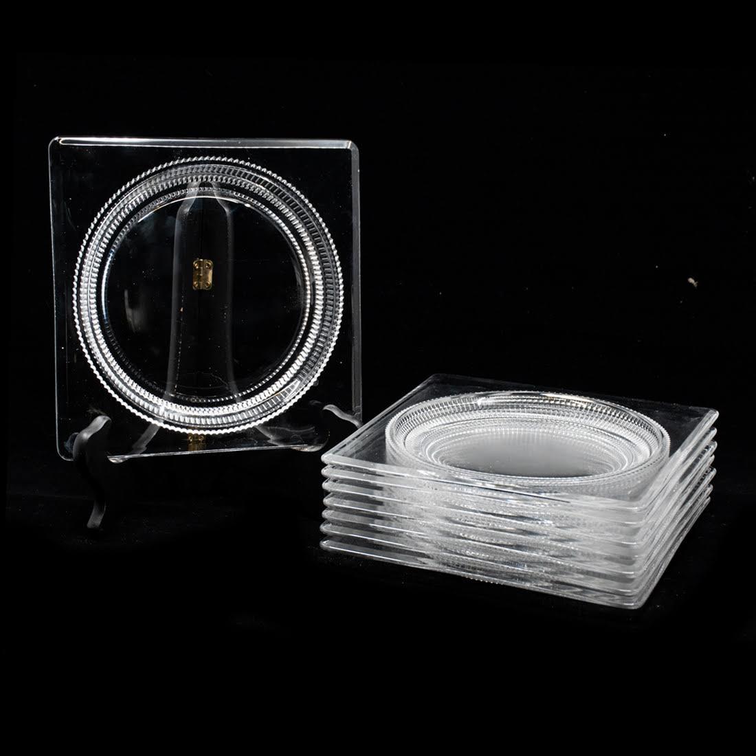 Cut Glass Square recessed Dessert Plate Set of 8 (1 of 6)