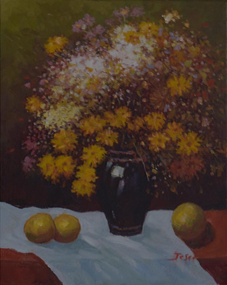 J.C. Seo O/C Vase of Flowers and Fruit: VASE OF FLOWERS/FRUIT-VERTICAL LJ83878W2A