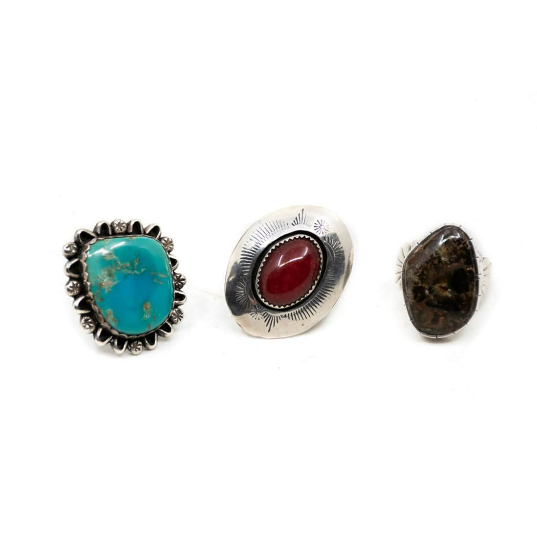 3 Sterling Native American Rings with Cabochon (1 of 7)