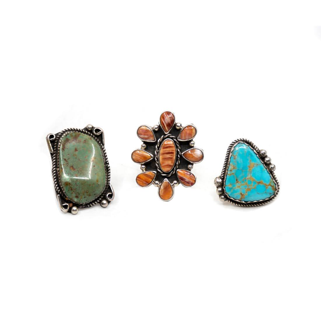 3 Sterling and Gemstone Native American Rings (1 of 6)