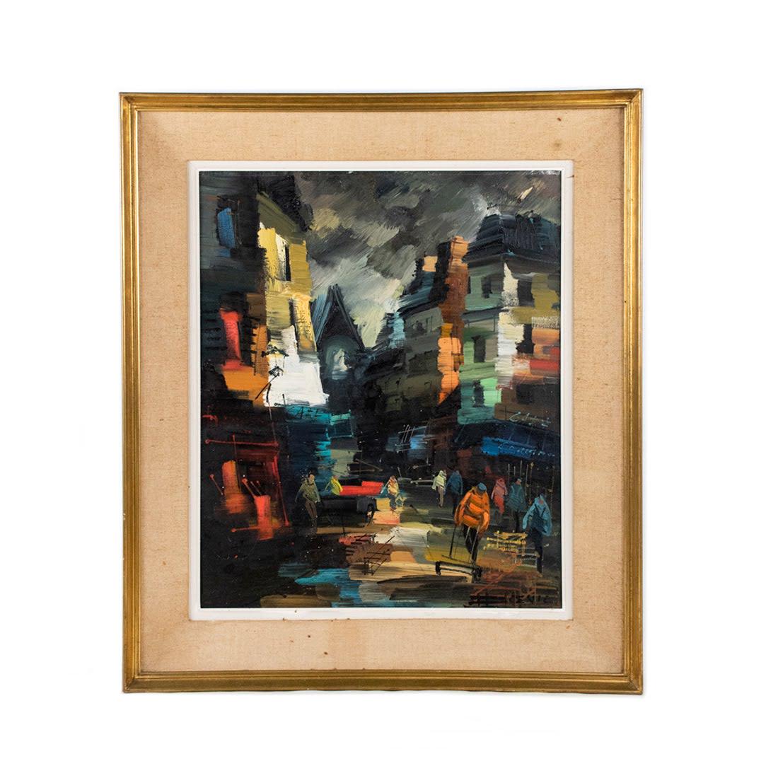 Street View at Night in Paris, O/C Painting by Boris (1 of 9)