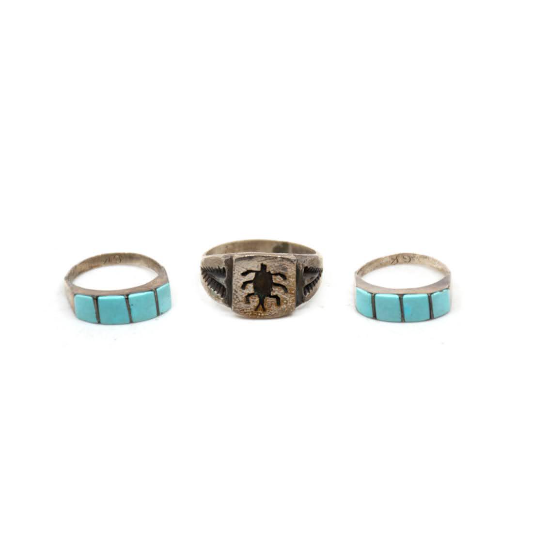 3 Gentlemen's Sterling Silver Turquoise Rings (1 of 5)