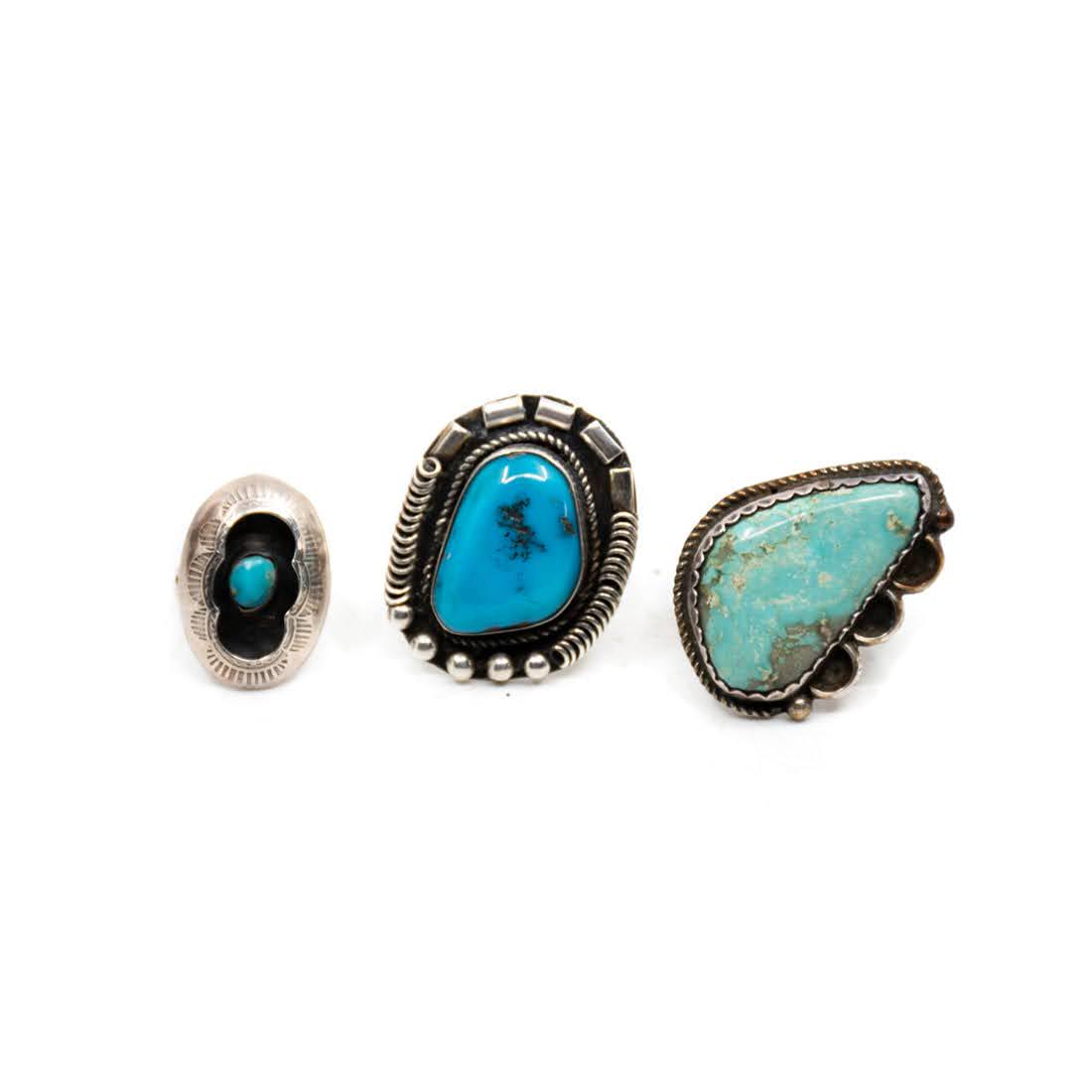3 Sterling Silver and Turquoise Native American Rings (1 of 6)