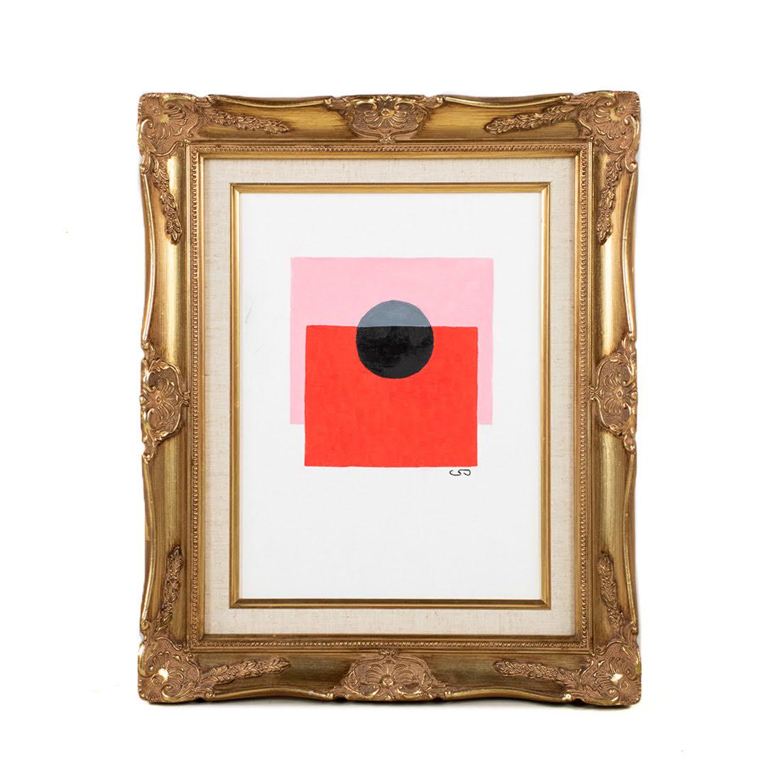 Pink and Red Abstract Oil on Canvas Painting Signed (1 of 9)