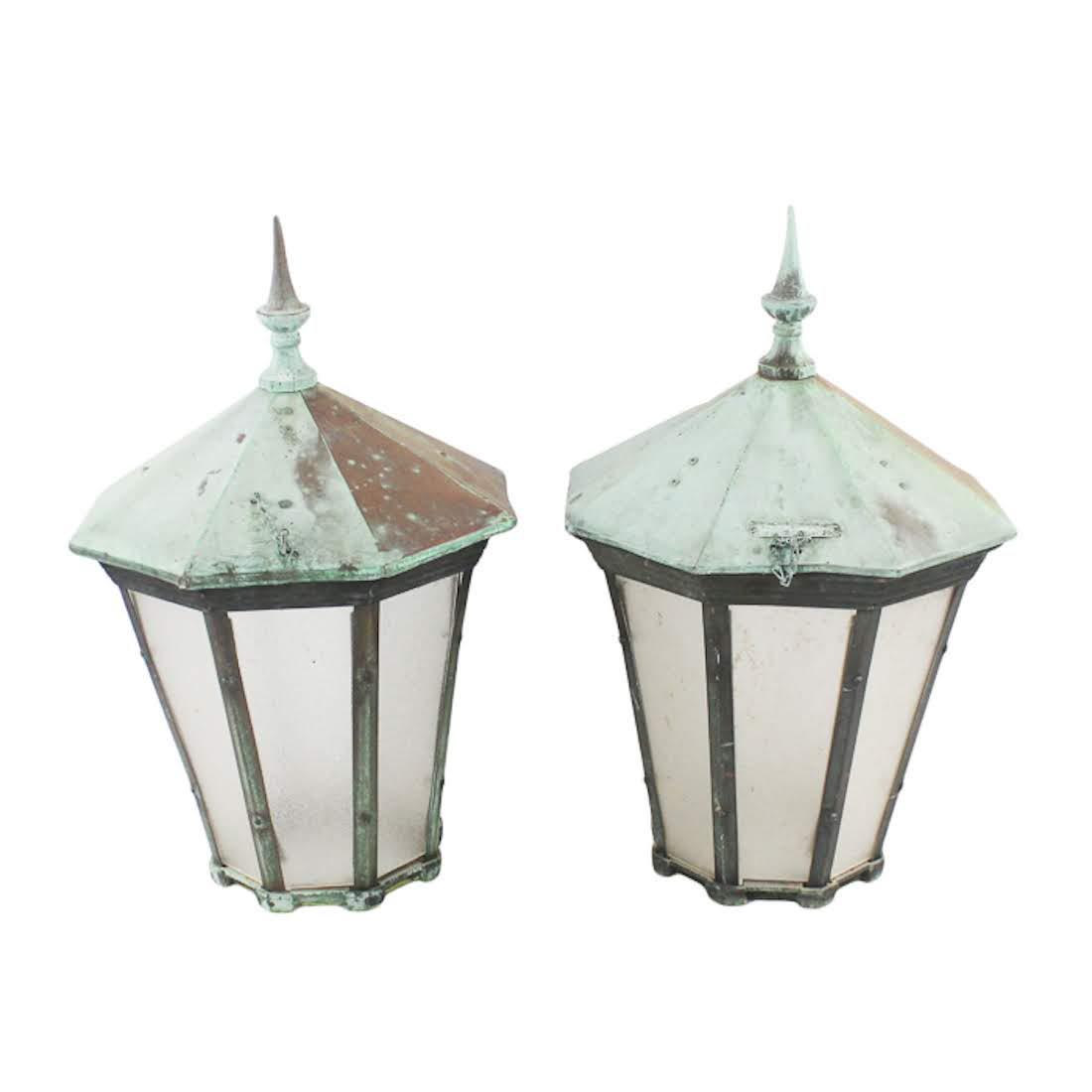 Pair of Antique French Verdigris Outdoor Lanterns (1 of 9)