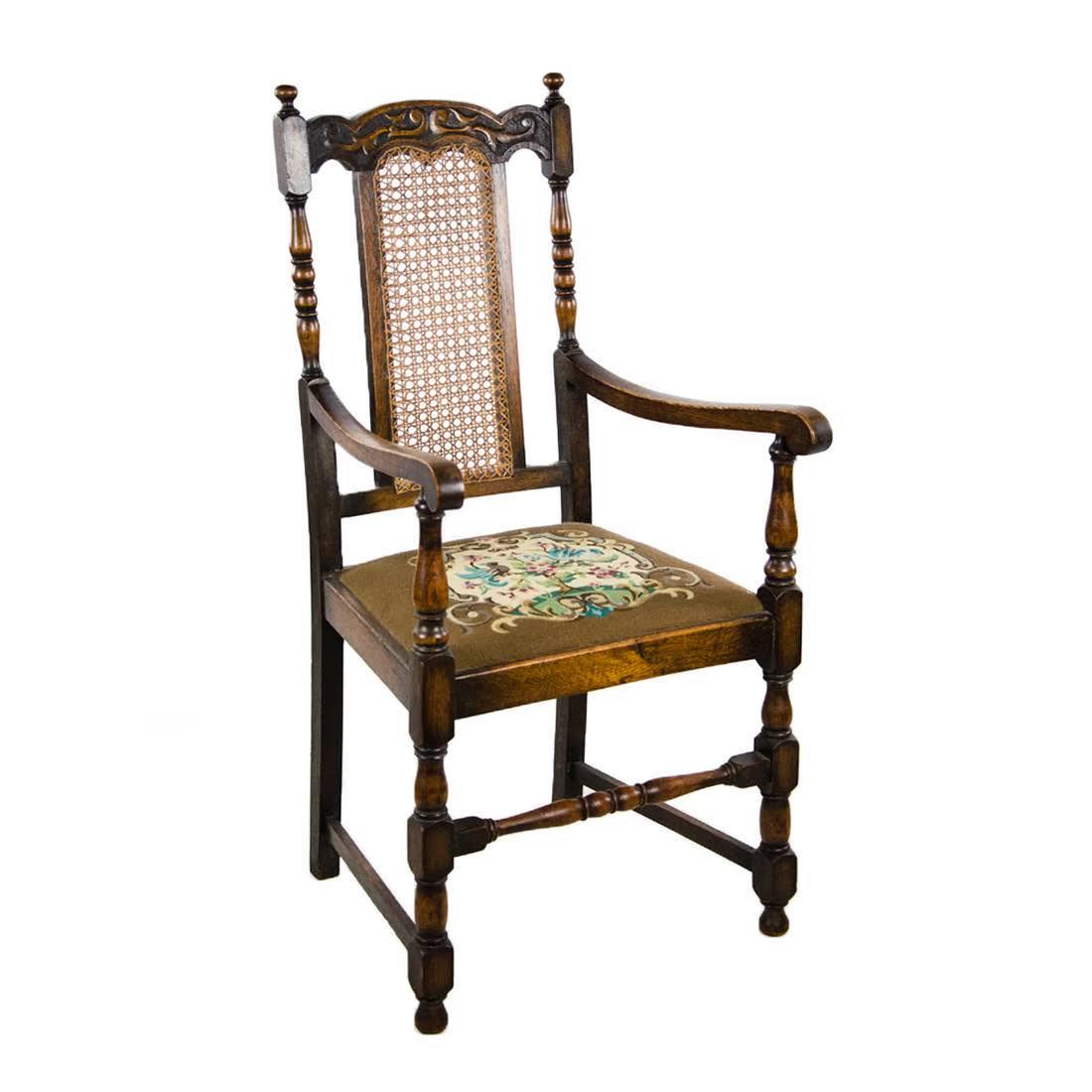Antique Irish Oak Cane Back Petit Point Armchair (1 of 13)