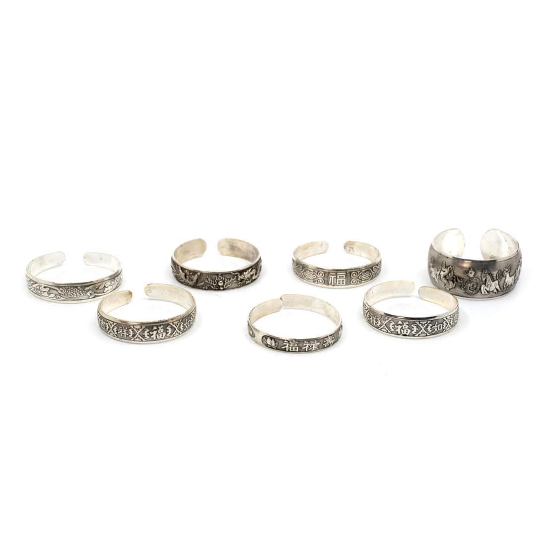 Group of Seven Silver Embossed Bangle Bracelets (1 of 7)