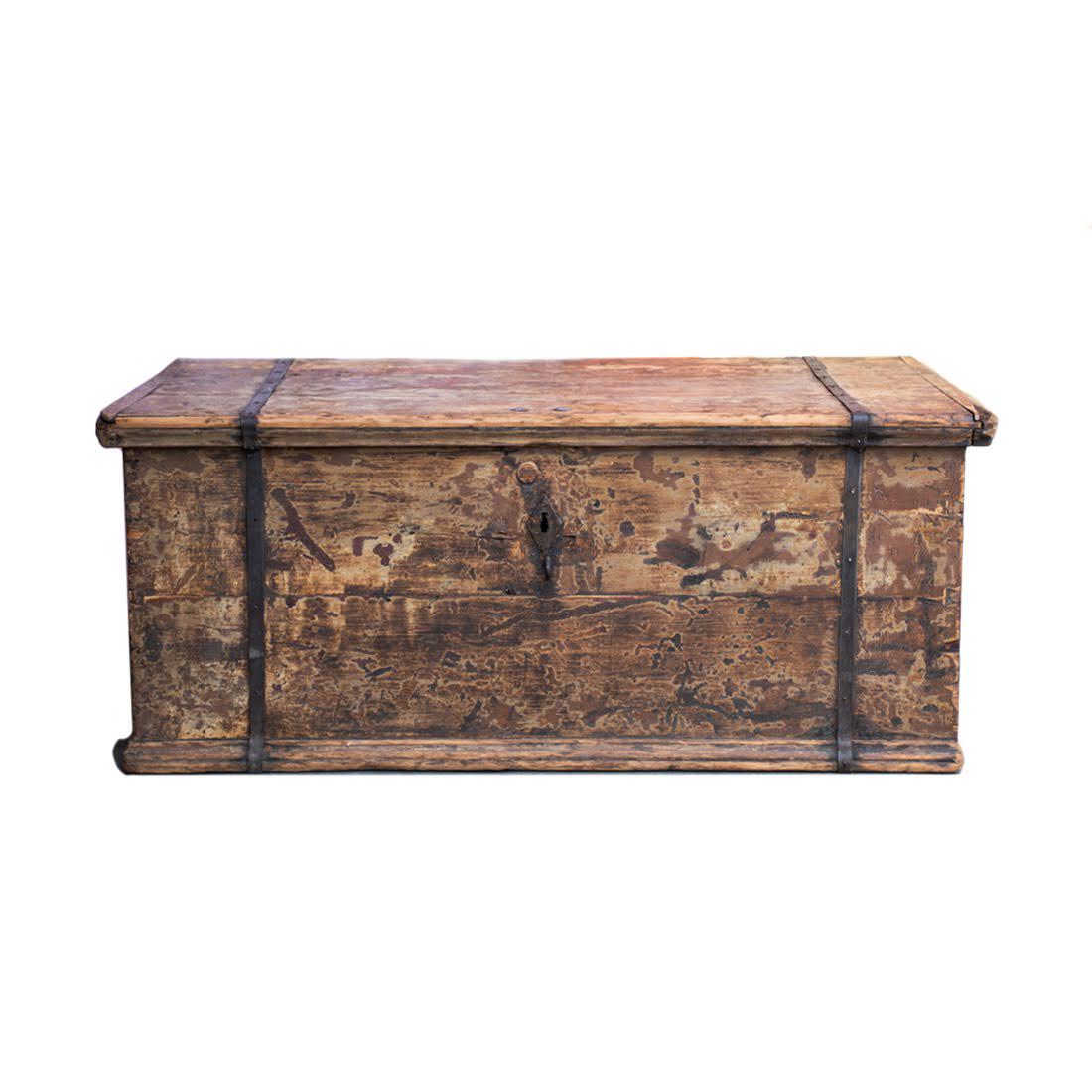 Antique Pine and Iron Distressed Trunk (1 of 15)