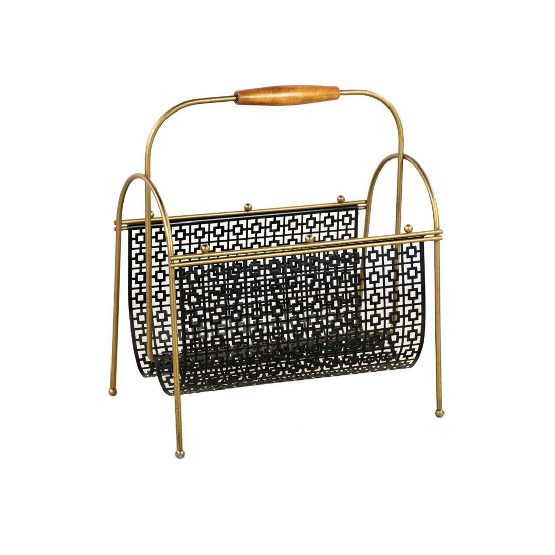 Mid-Century Modern Brass and Black Metal Magazine Rack (1 of 8)