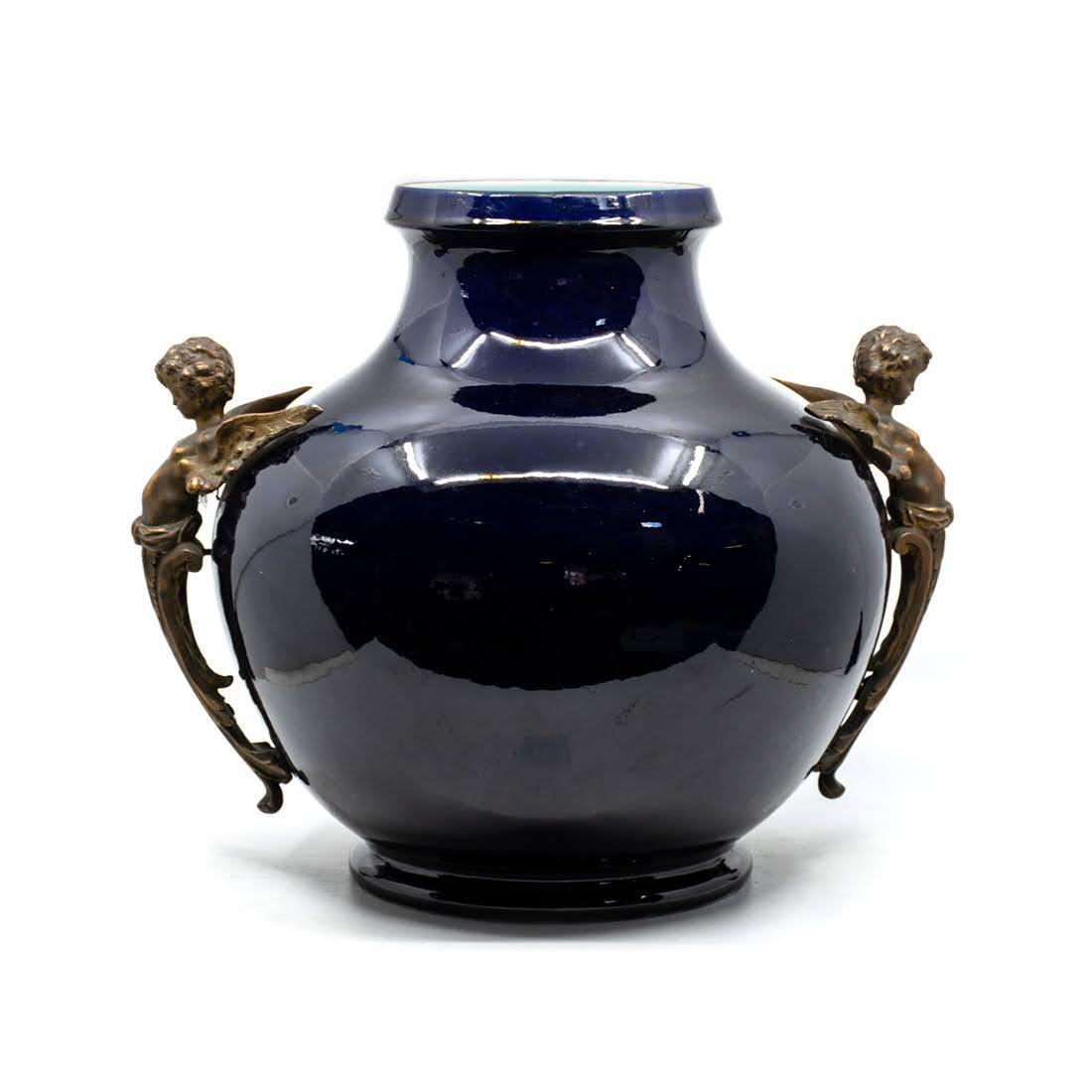 Sarreguemines Cobalt Faience Lebes Shaped Vase (1 of 9)