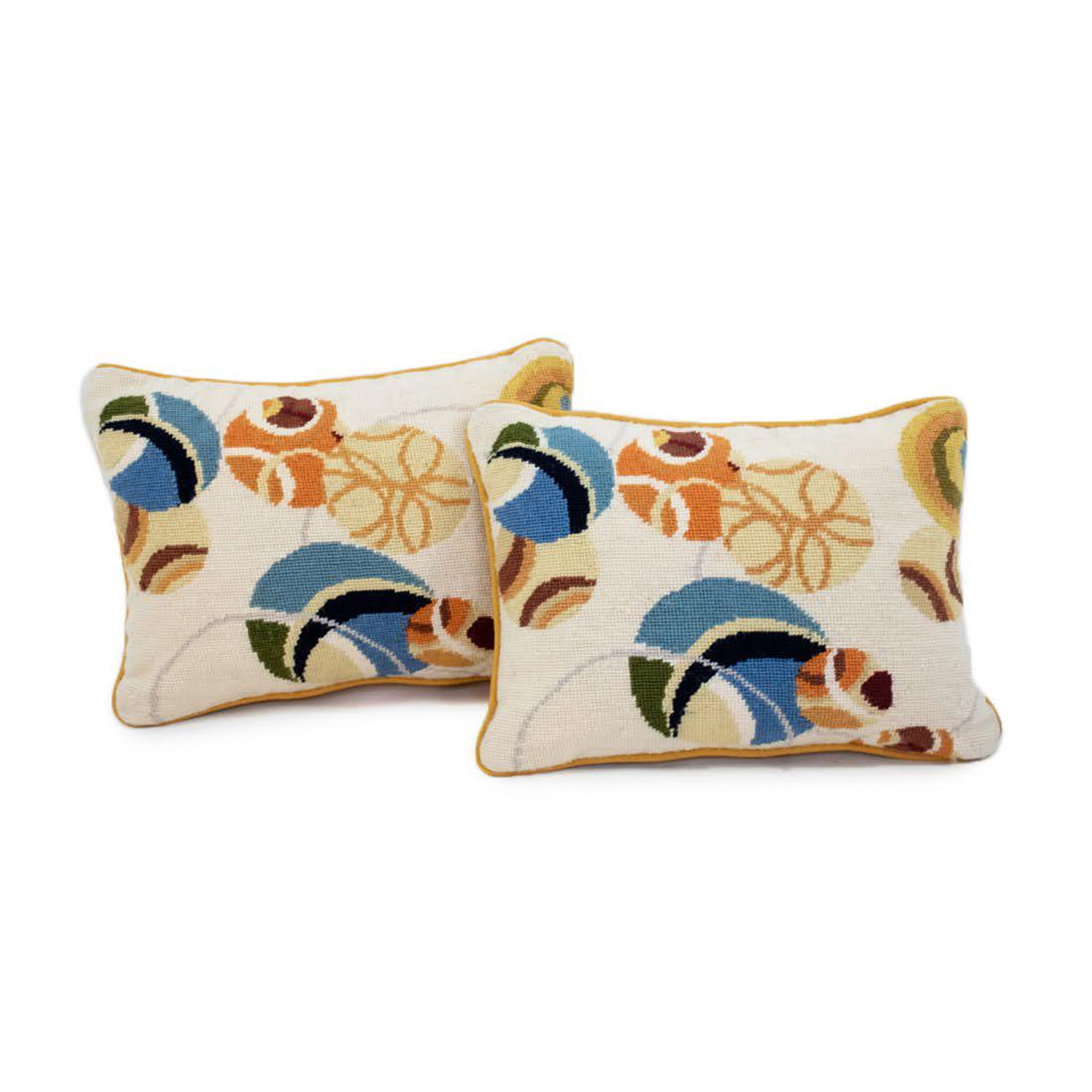 Pair of MCM Abstract Design Needlepoint stitched (1 of 6)