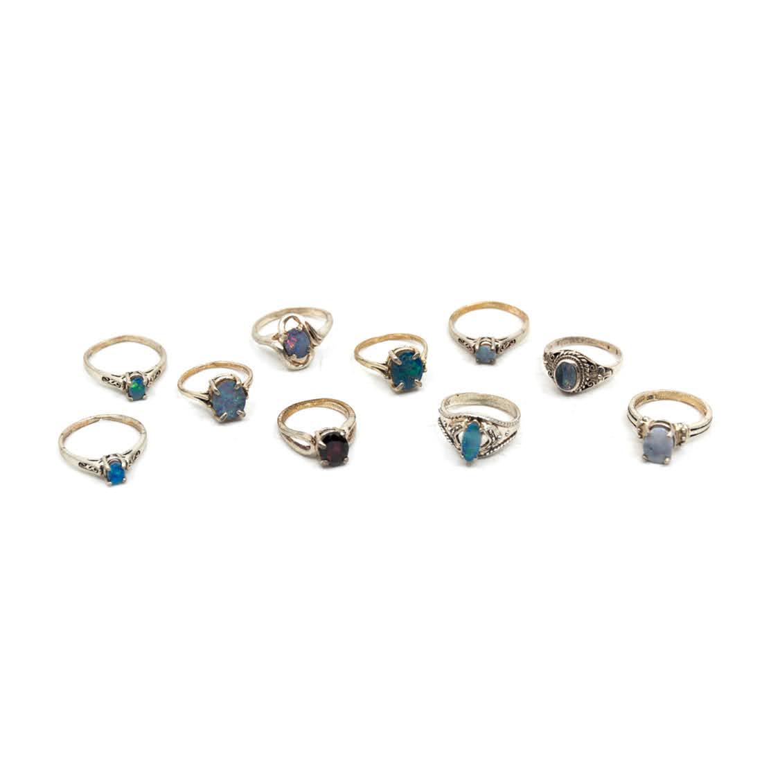 Group of 10 Sterling Silver Opal Rings (1 of 8)