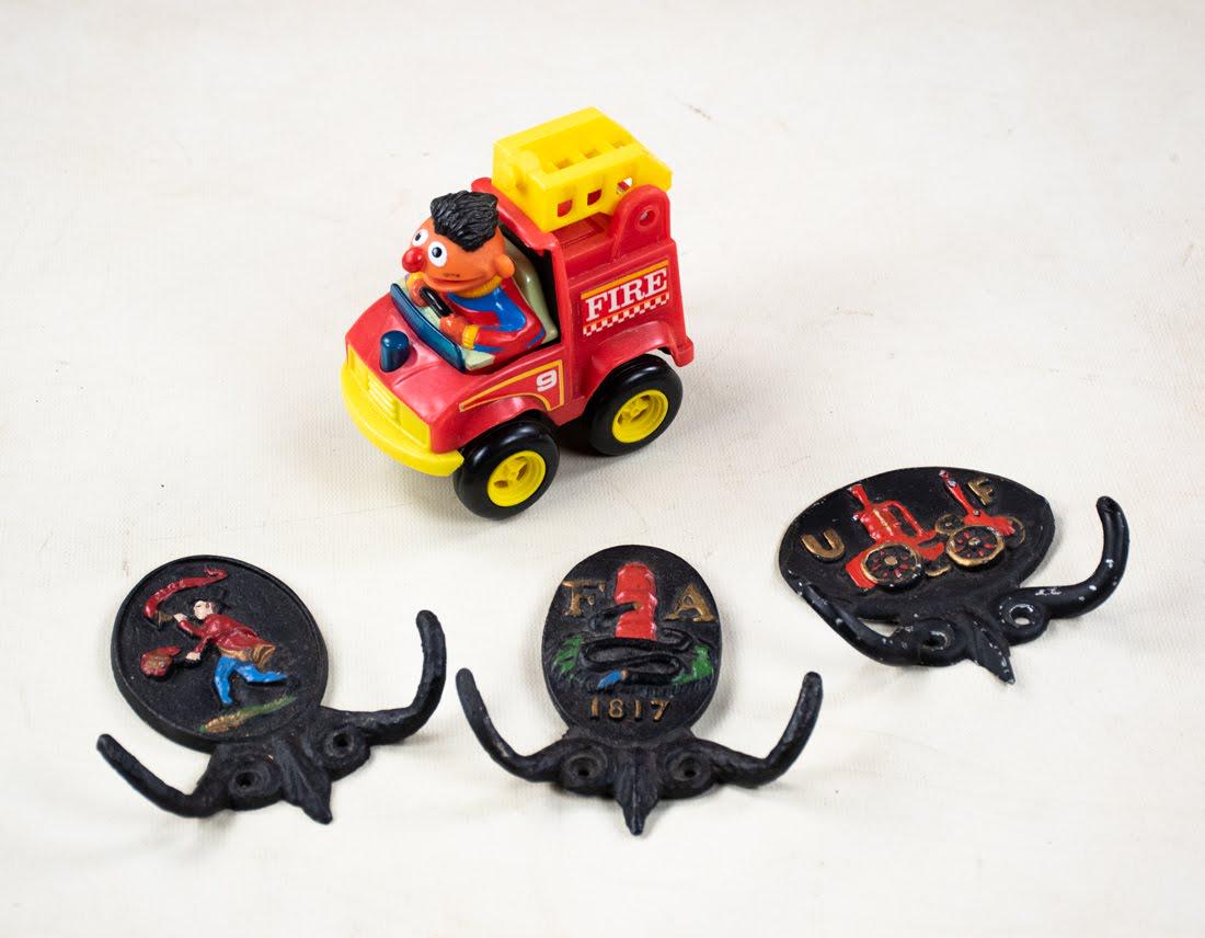 Group of 3 Metal Fire Themed Hooks & 1 Sprinkler (1 of 3)