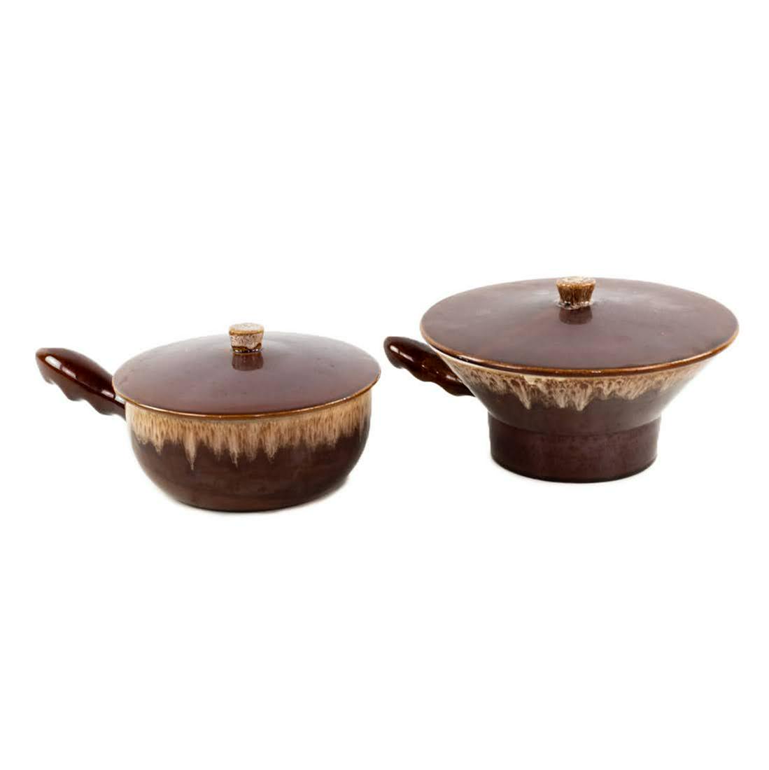 Pair of Vintage Brown Drip Glazed Stoneware Lidded Pots (1 of 10)