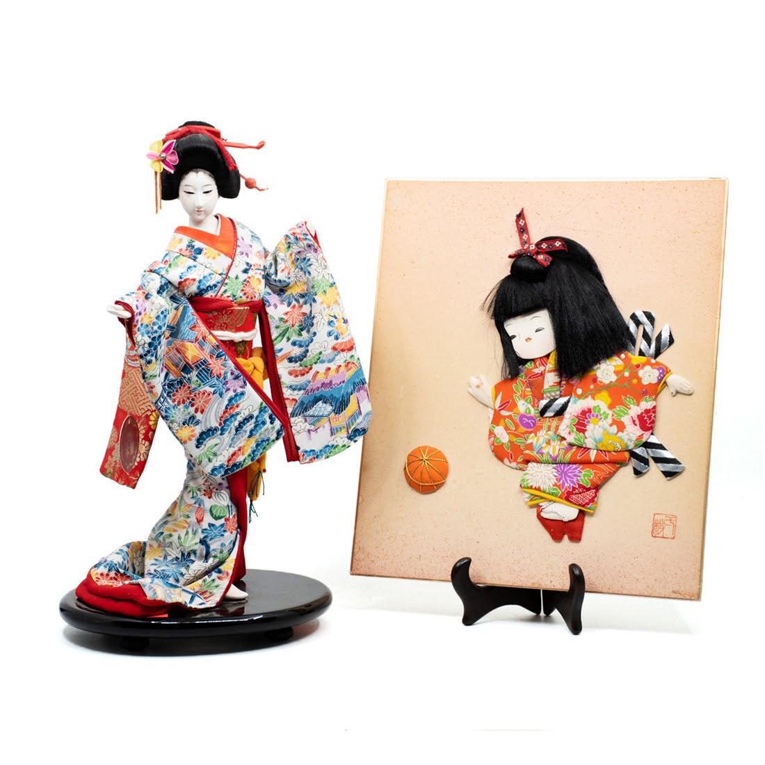 Japanese Geisha Doll and Raised Cloth Figural Art (1 of 11)