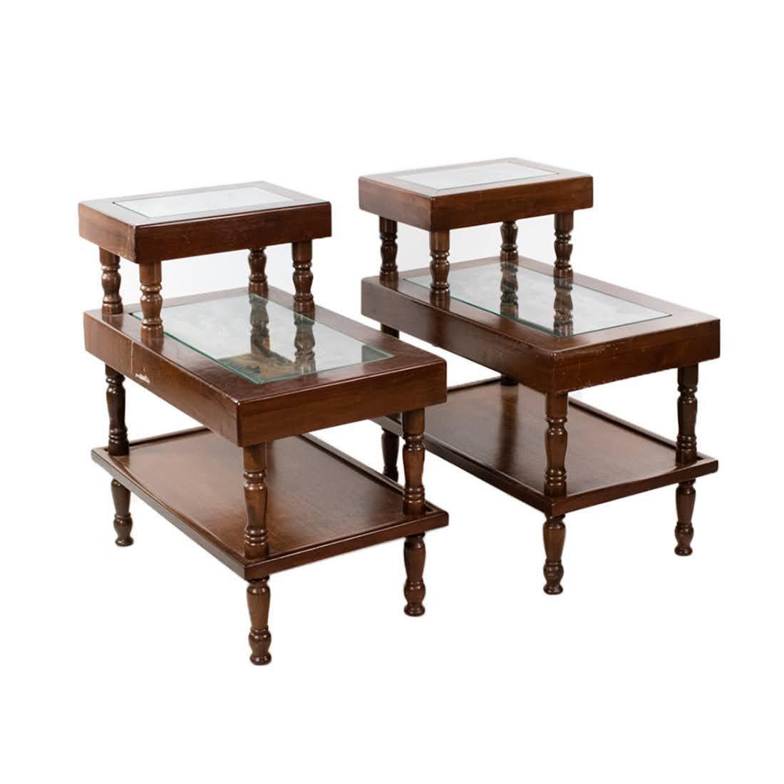 Pair of Chinese Import Carved Three Tier Side Tables (1 of 15)