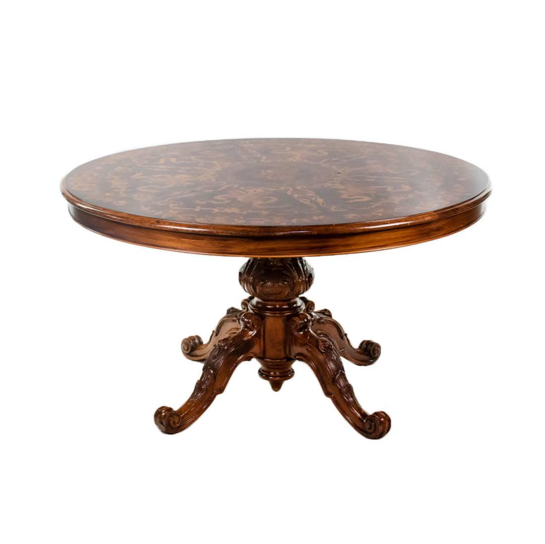 Continental Marquetry Top Round Pedestal Dining Table (1 of 19)