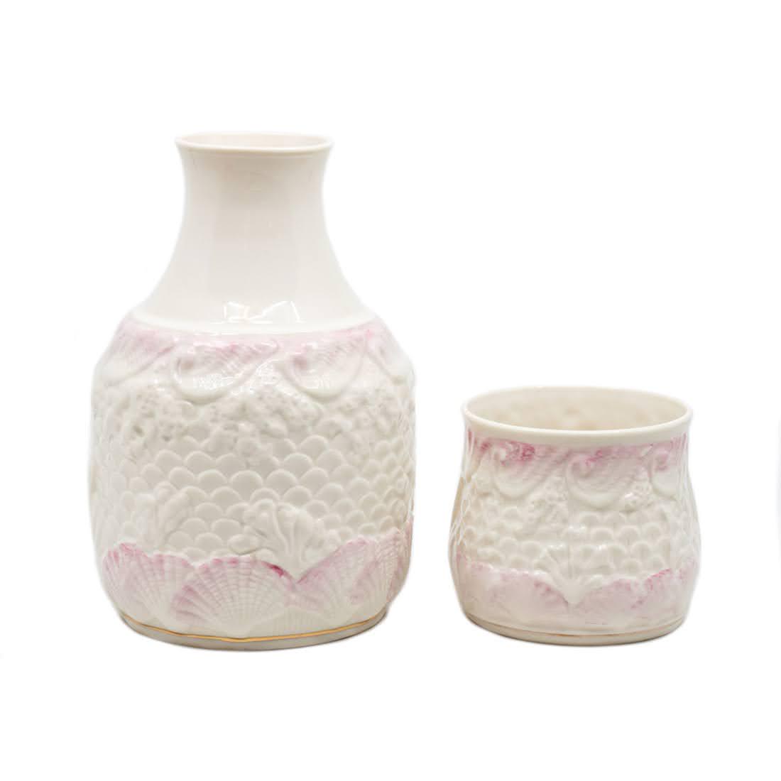 Belleek Ireland Shell Motif Pink and White Vase and Cup (1 of 8)