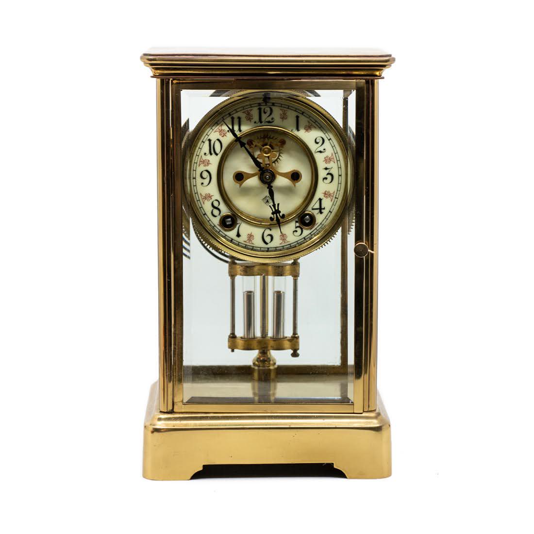 Ansonia Clock Company Brass and Glass Case Mantel Clock (1 of 12)